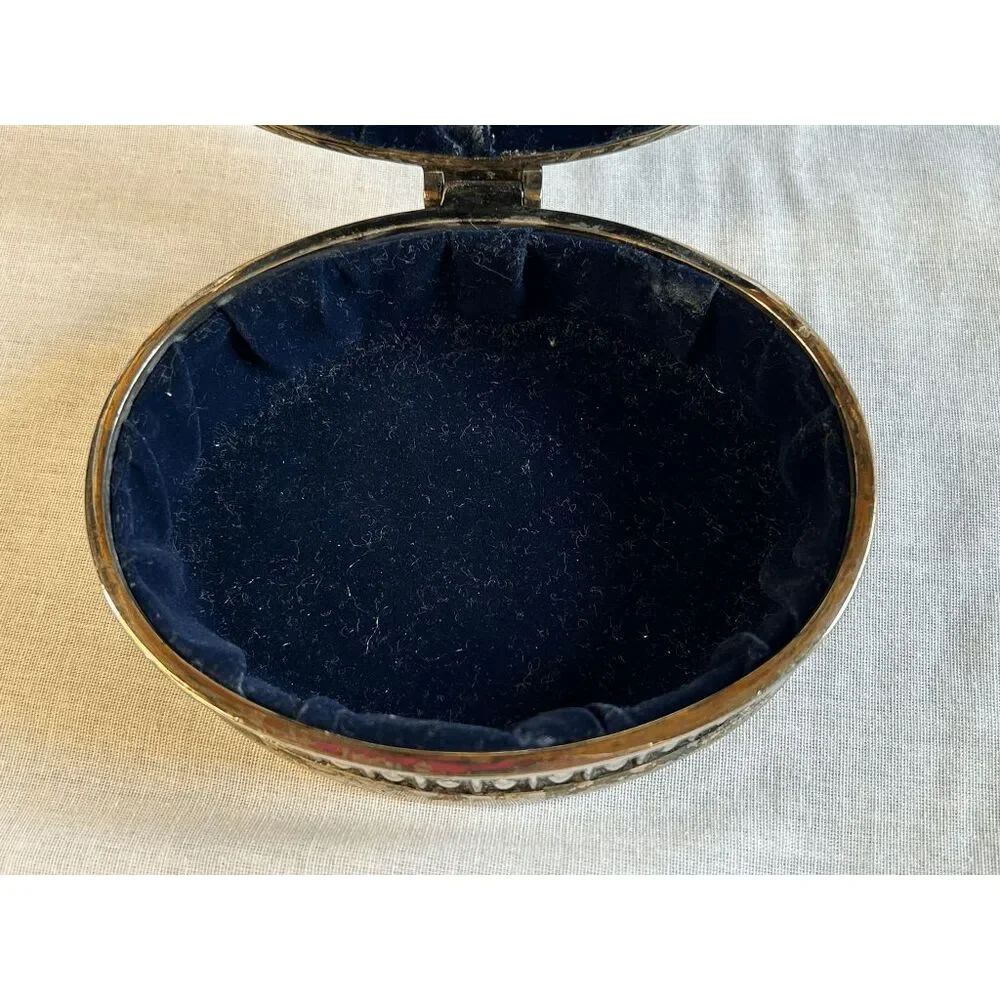 Silver Toned Small Jewelry Box, Blue Lined, 5X4, Raised Details, Classic